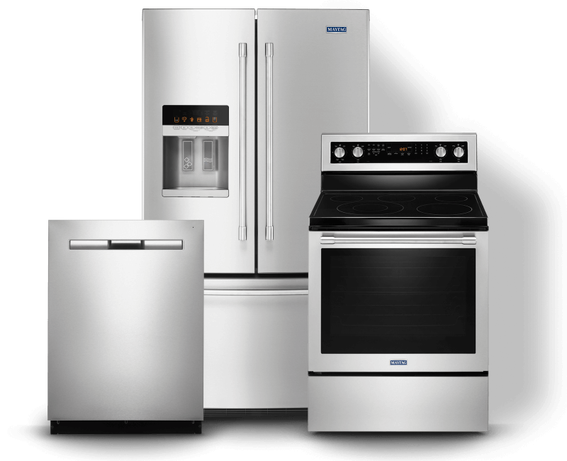 A dishwasher, french door refrigerator and electric range