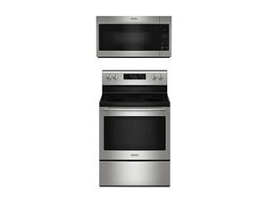 Maytag® Power Stack electric range and over-the-range microwave