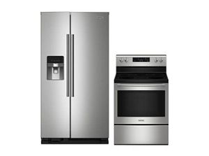 Maytag® Performance Lineup side-by-side refrigerator and electric range