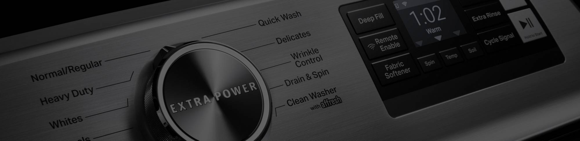 Close-up of a Maytag® washing machine cycle controls.