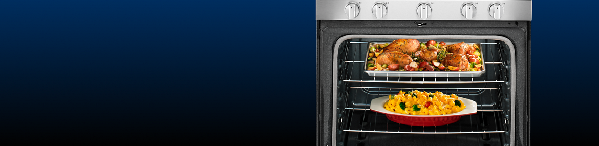 Maytag oven with a tray of food
