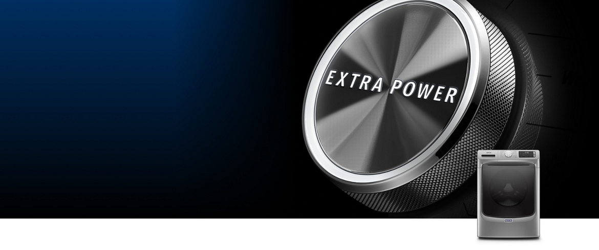 Close-up of the Maytag Extra Power button