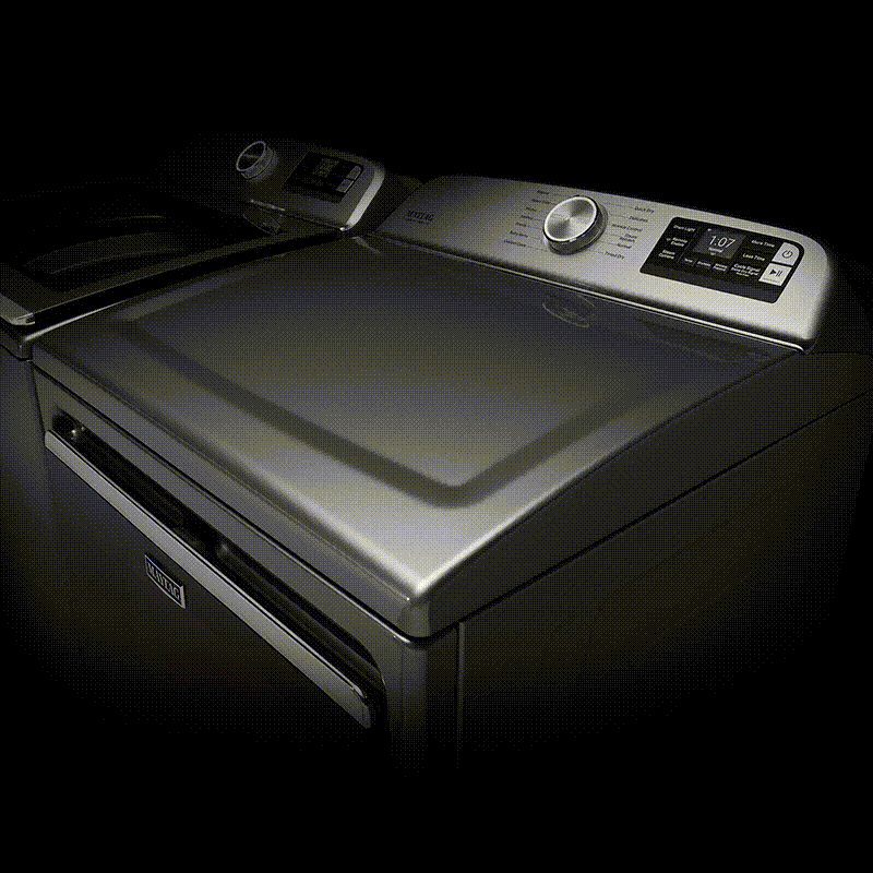 A GIF of a Maytag® dryer with Reviewed.com's Best of the Year 2021 badge in front of it.