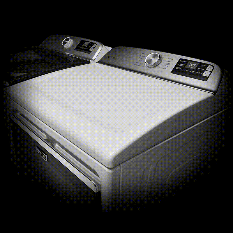 A GIF of Maytag® dryer with a Reviewed.com's Editors’ Choice badge in front of it.