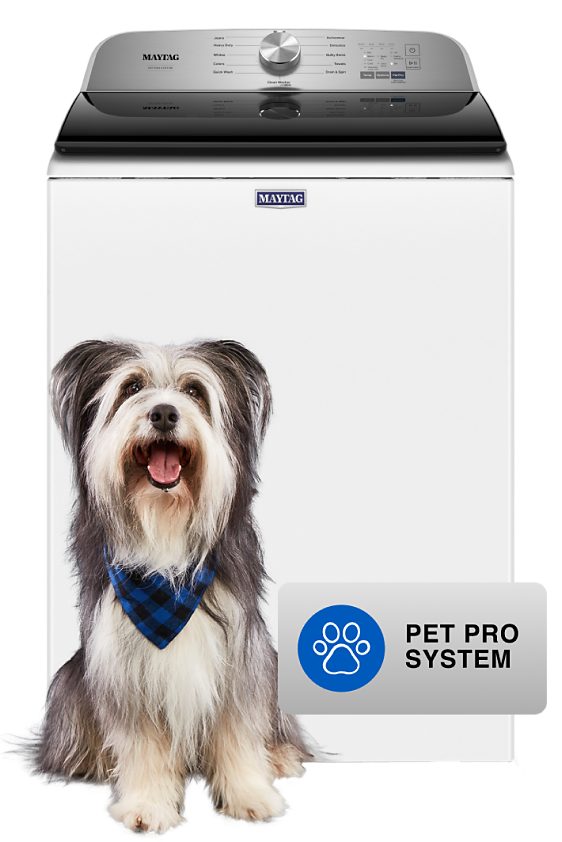 Maytag® Pet Pro Washers with a dog in front