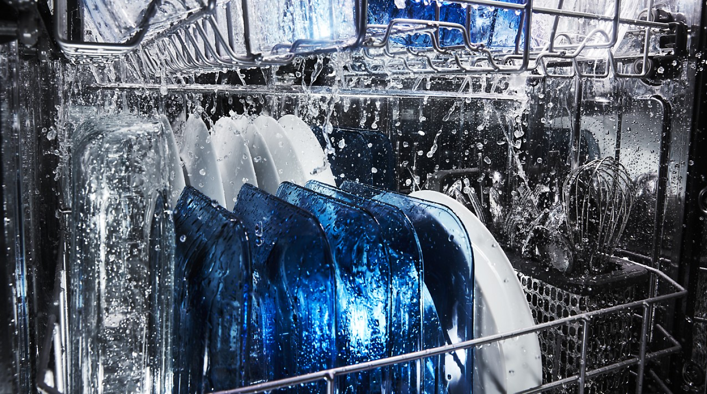 Water shooting throughout the inside of a Maytag® dishwasher