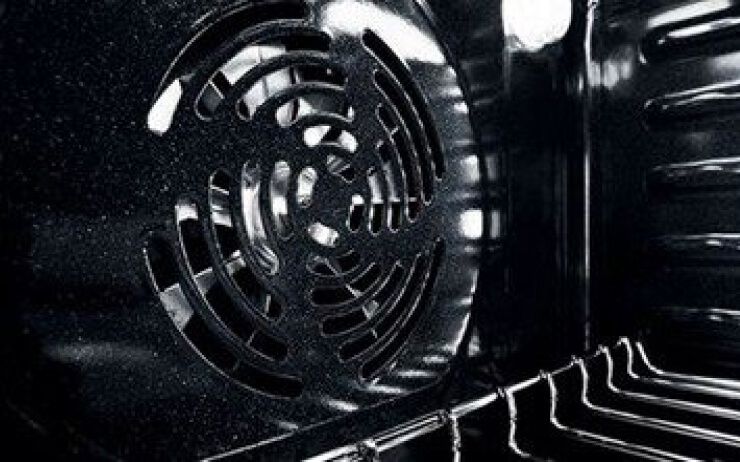 Fan inside a convection oven.