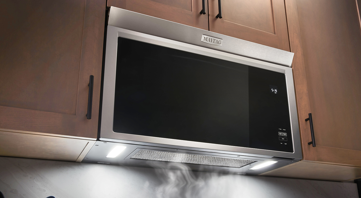 Maytag® over-the-range microwave venting steam from below