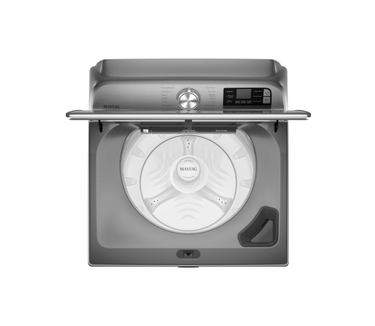 Overhead view of an open Maytag® washing machine