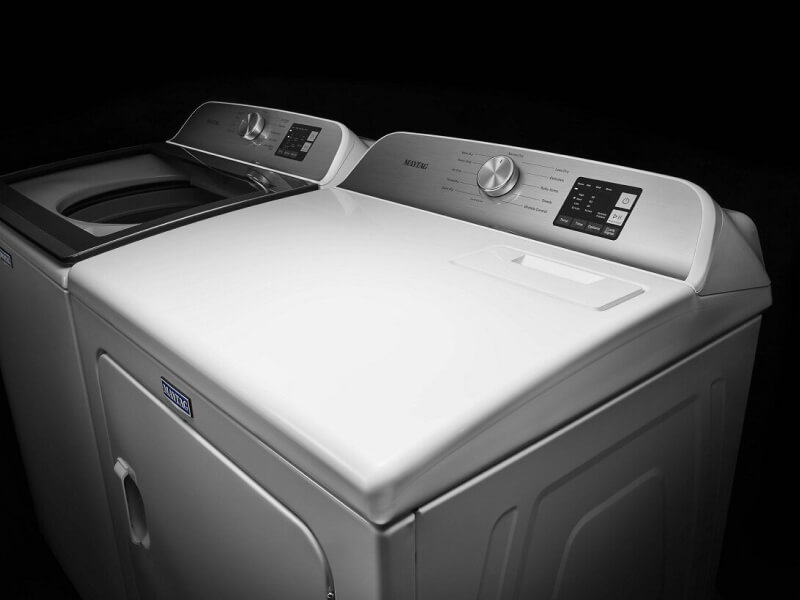 A white Maytag® washer and dryer set