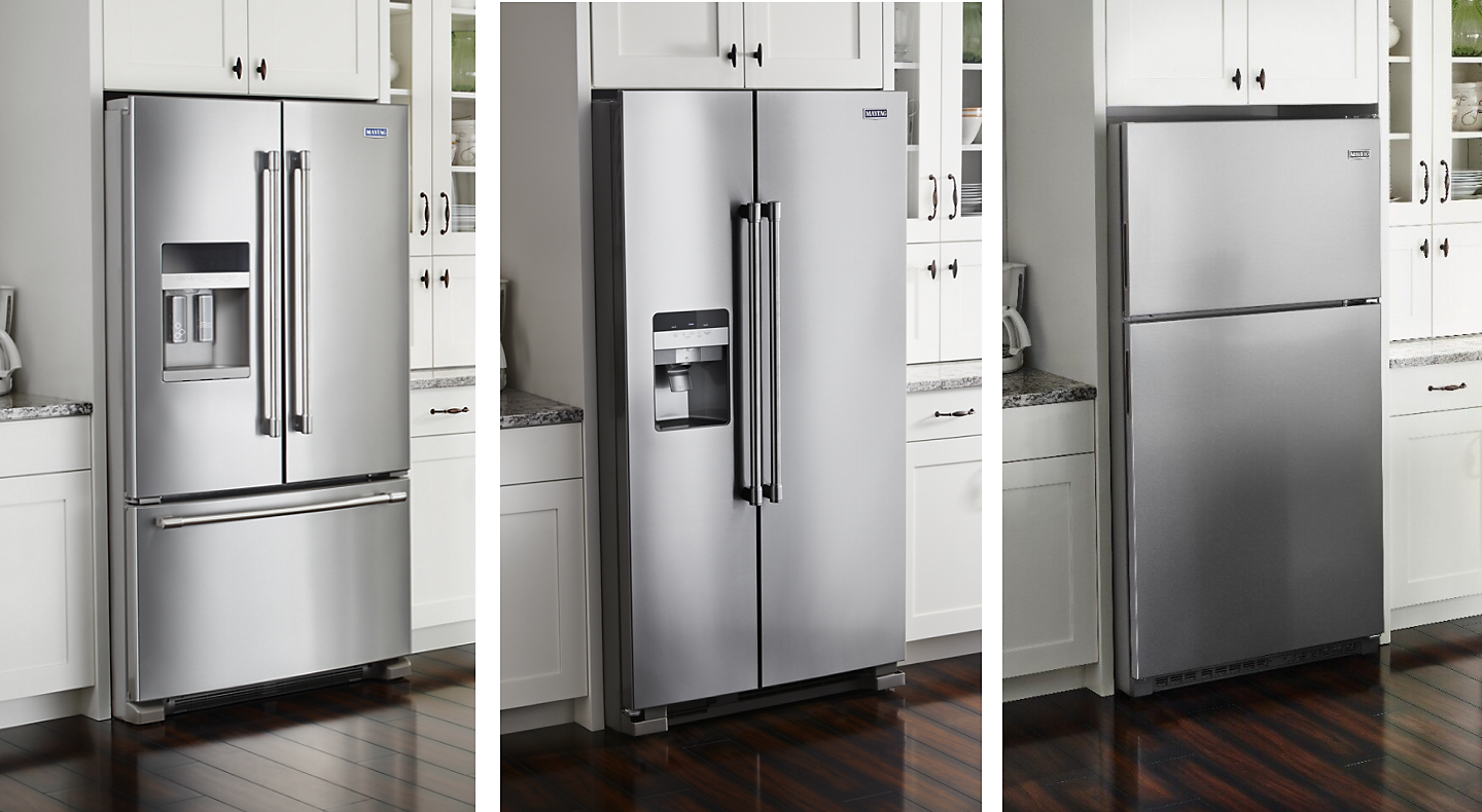 Side-by-side comparison of top-freezer vs. side-by-side vs. French door refrigerators