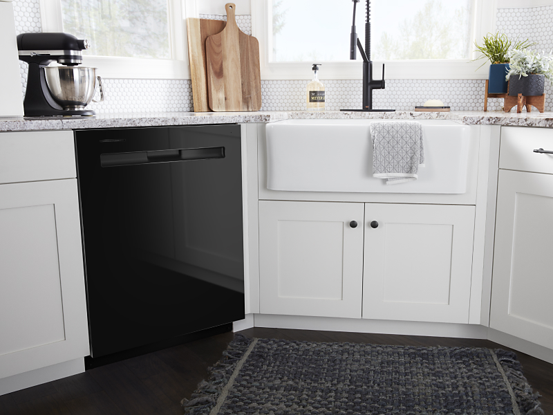 Black front control built-in dishwasher