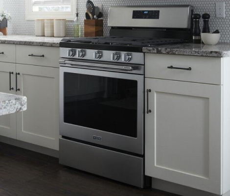 Maytag®  range in a white kitchen 