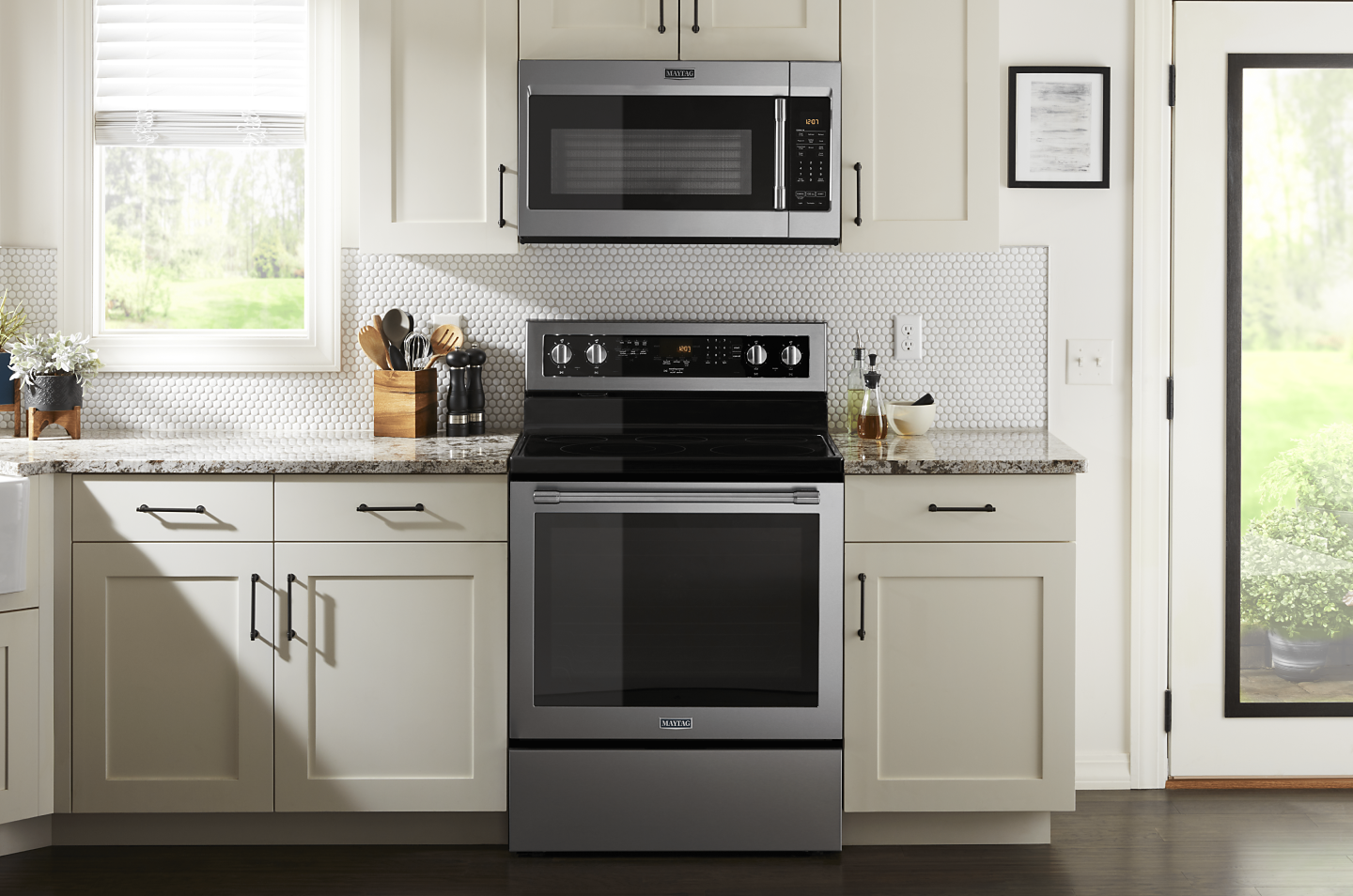 A set of Maytag microwave and convection oven
