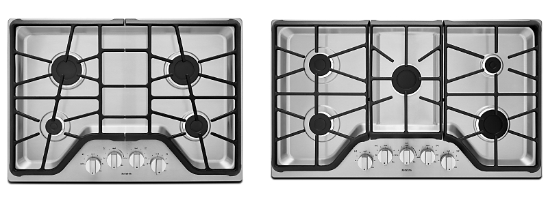 Aerial view of two different sized gas cooktops