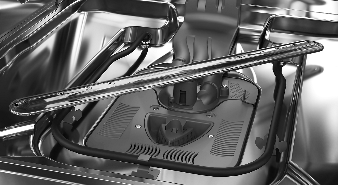 Close-up of dishwasher parts