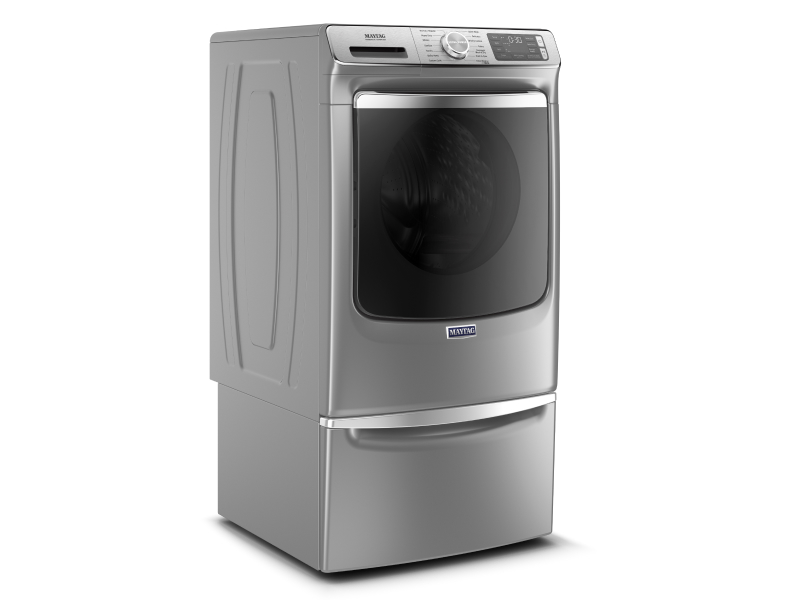 An angled view of a gray Maytag® Front Load Washer