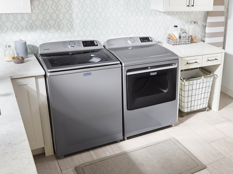 Overhead view of Maytag® Washer and Dryer set
