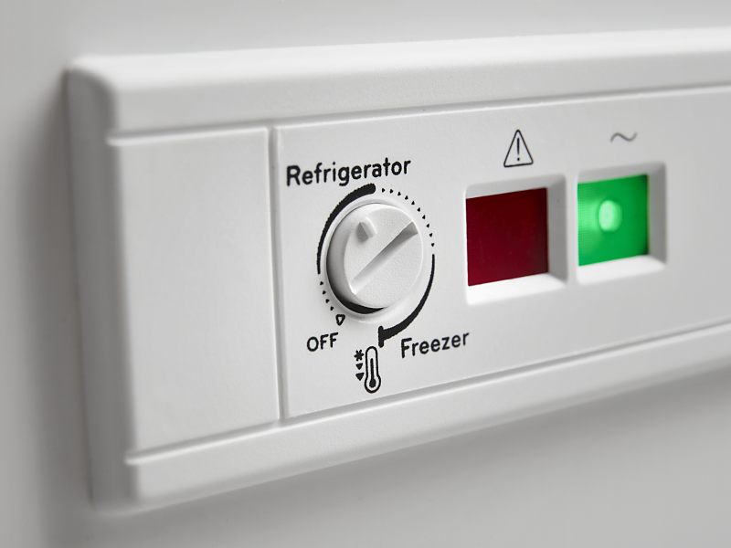 Close-up of refrigerator/freezer thermostat knob