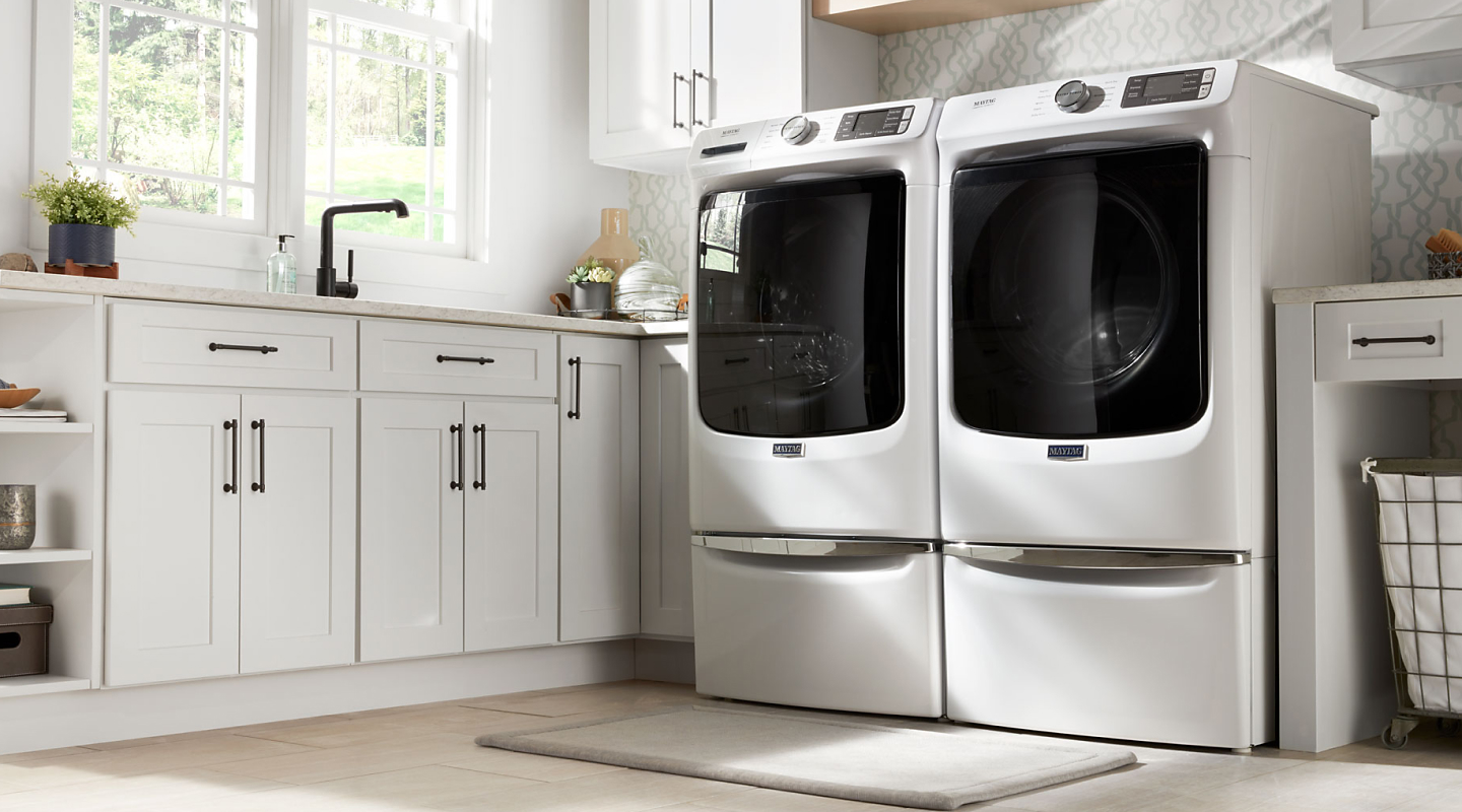 White side-by-side Maytag® washer and dryer set