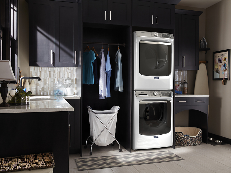 White stacked Maytag® washer and dryer 