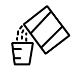 Box pouring powder into cup icon 