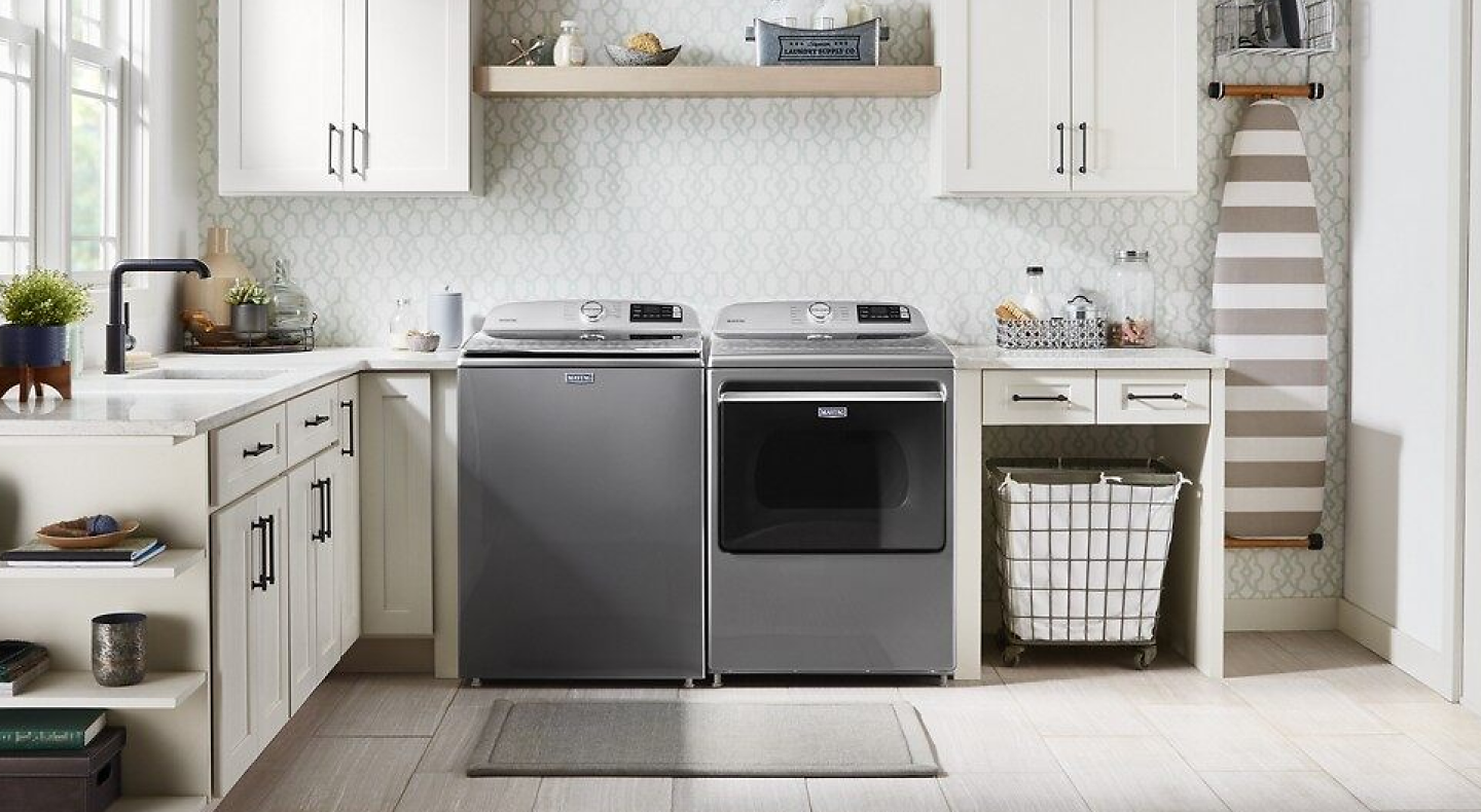 Modern laundry room with view of a washer and dryer