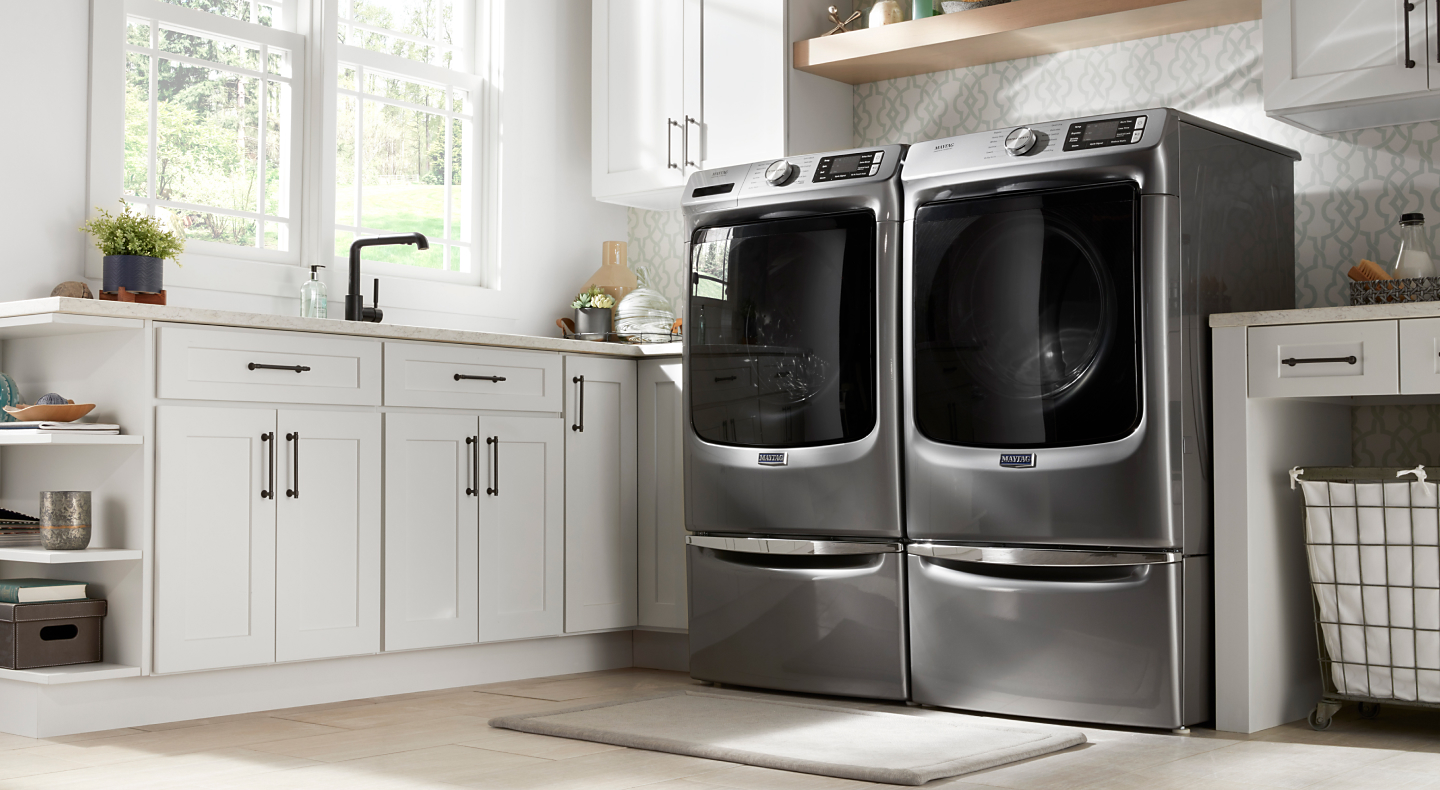 Slate gray Maytag® front loading washer and dryer Slate gray Maytag® front loading washer and dryer