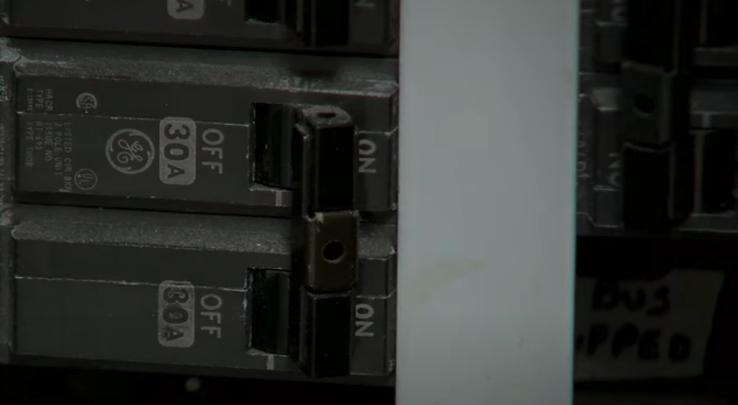 A closeup of a circuit breaker