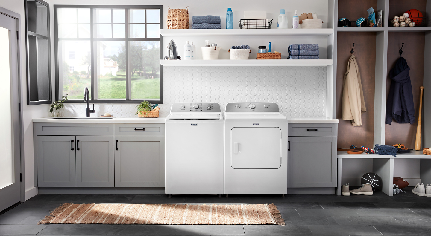 White Maytag® washer and dryer