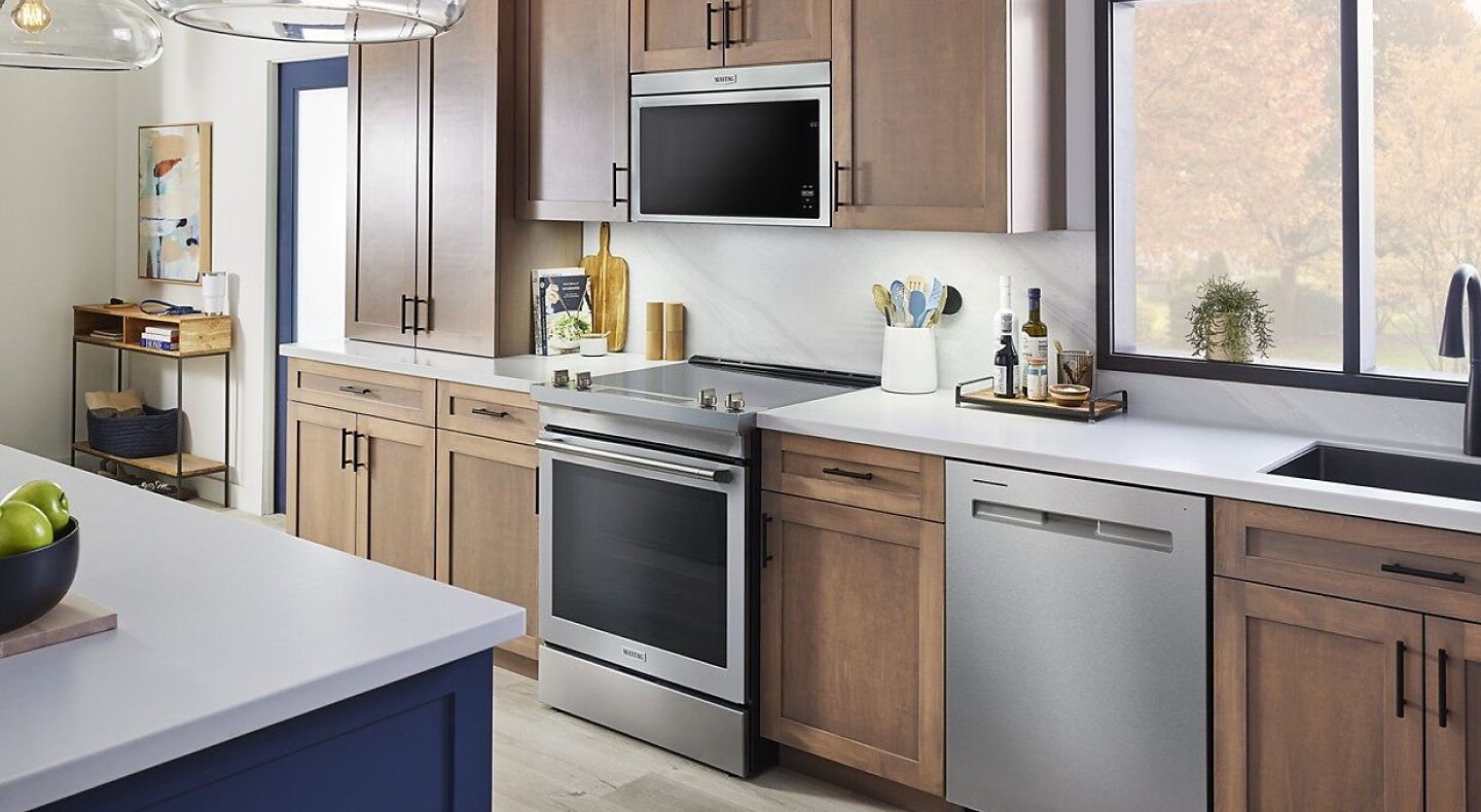 Maytag® microwave and range in the kitchen
