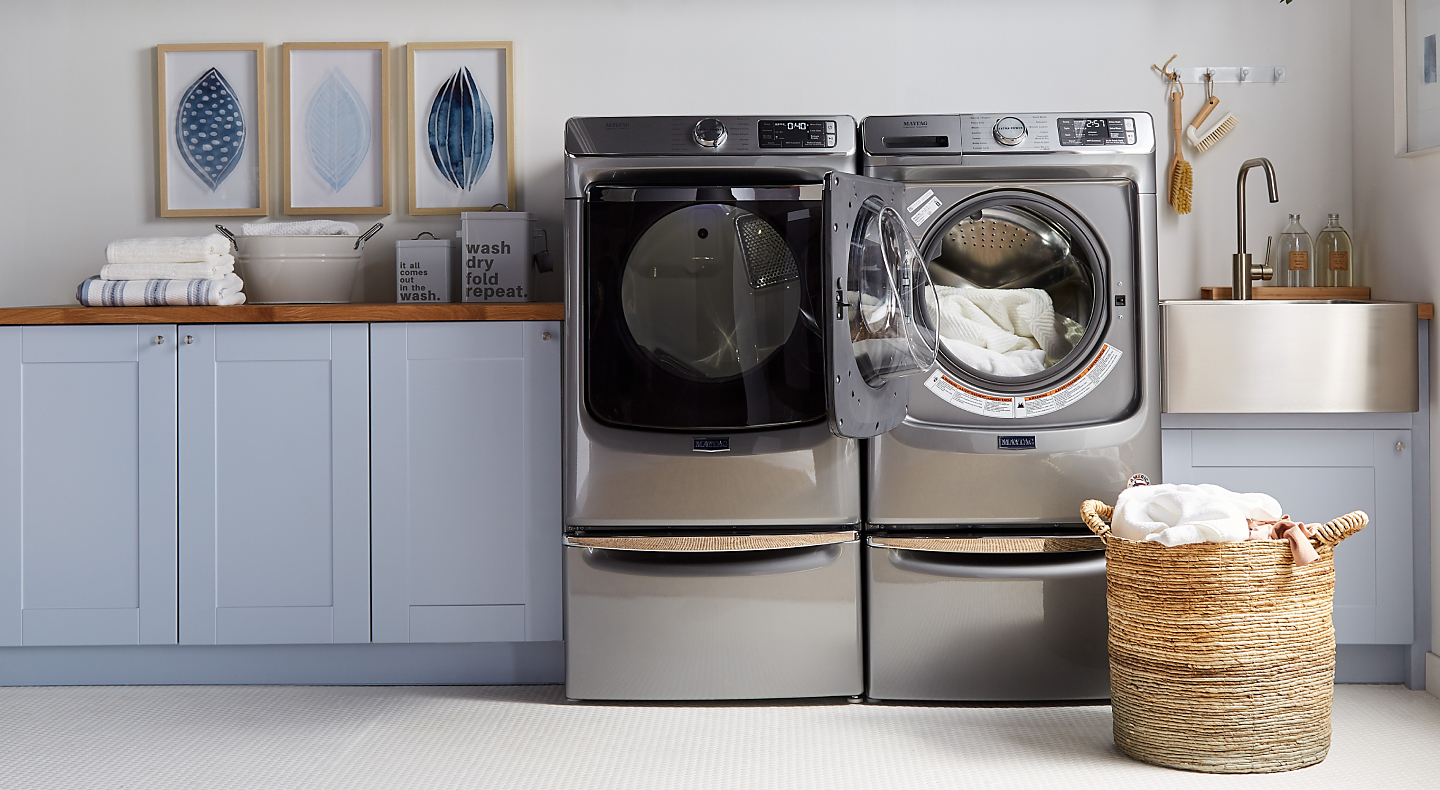Metallic gray Maytag® front load washer and dryer Metallic gray Maytag® front load washer and dryer