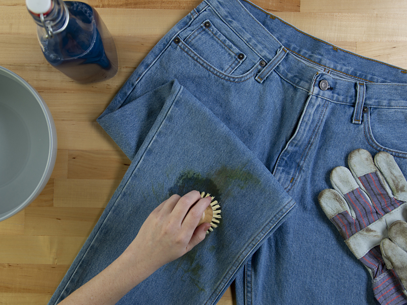 Treating a grass stain on a pair of jeans
