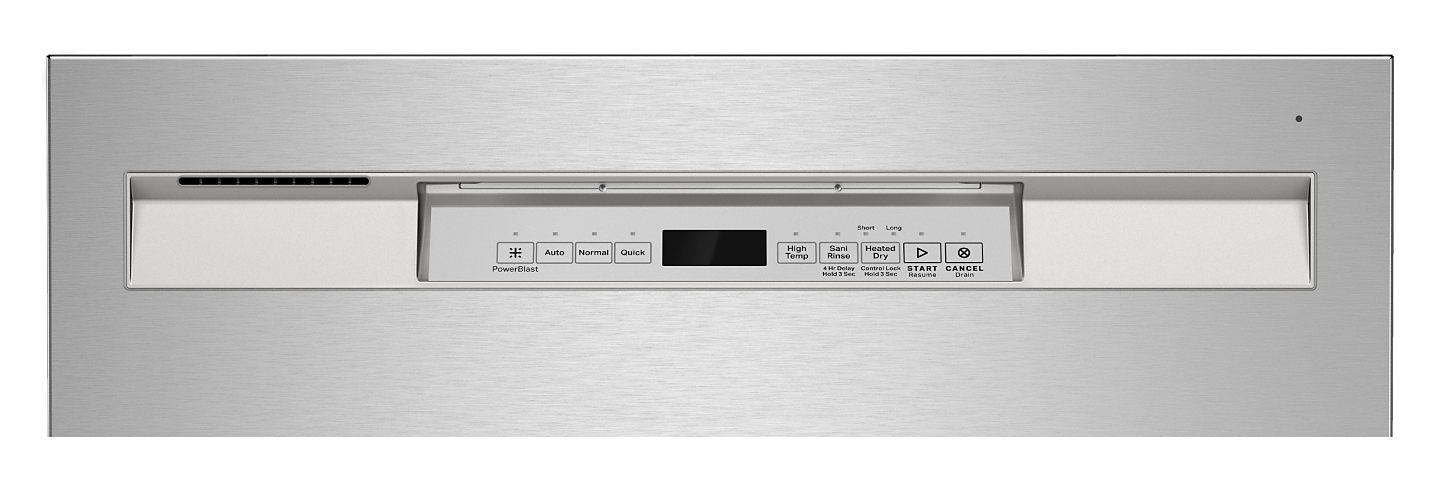 Control panel on stainless steel dishwasher 