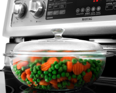 Vegetables inside of a glass bowl