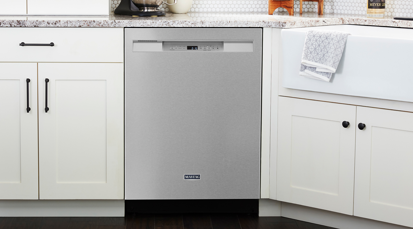 Stainless steel Maytag® front control dishwasher 