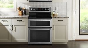 maytag stainless steel double oven electric range