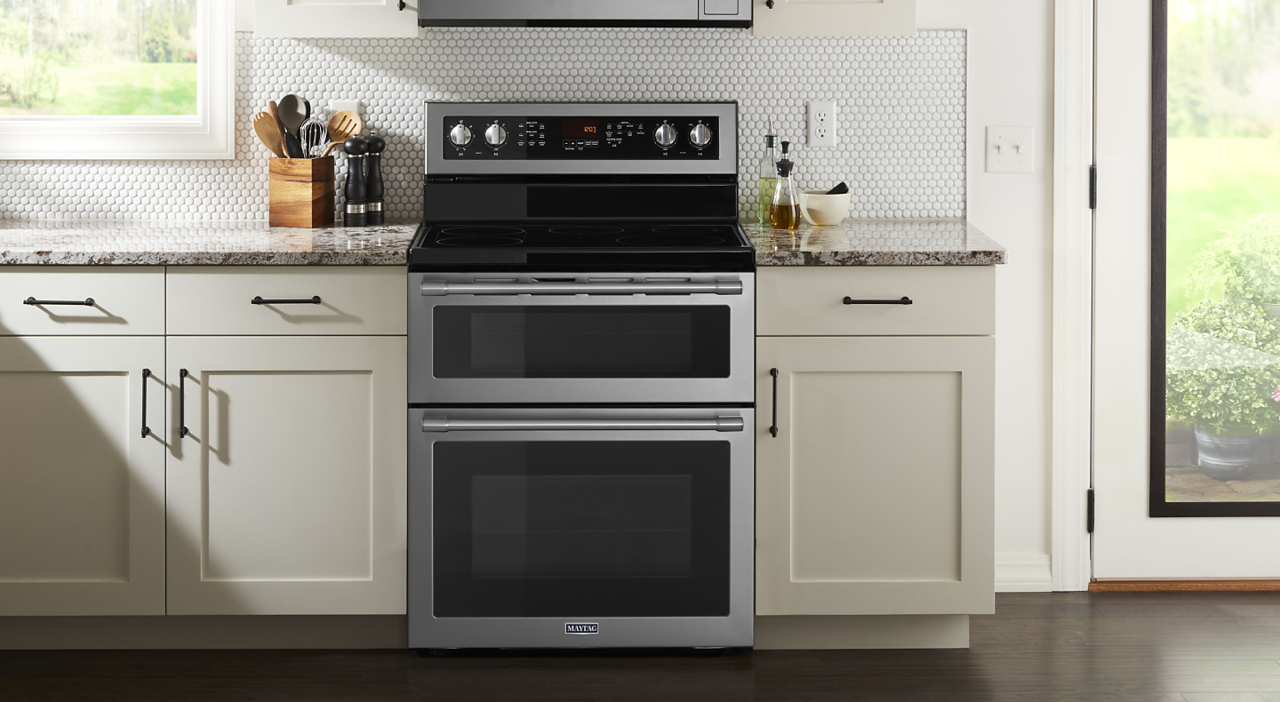 A stainless steel range