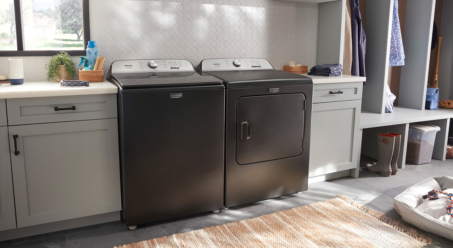 Maytag® washer and dryer set in laundry room