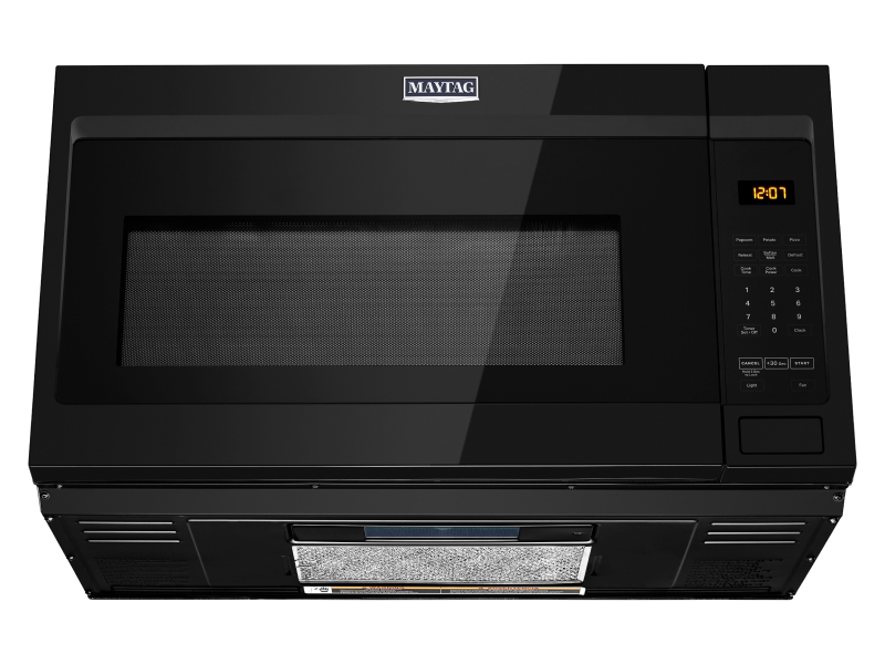 A black Maytag® over-the-range microwave