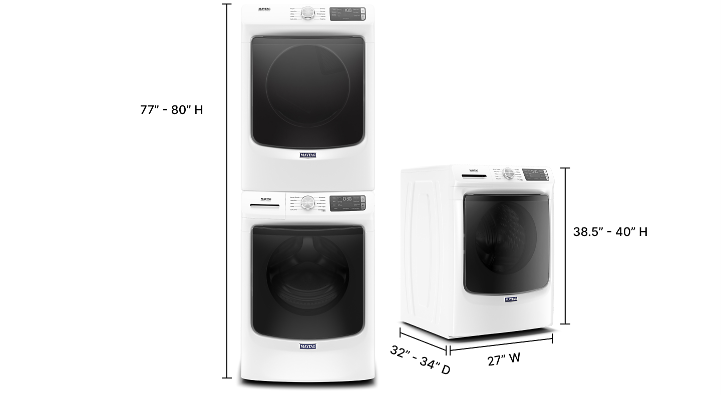 Image showing dimensions of stacked and unstacked washer and dryer