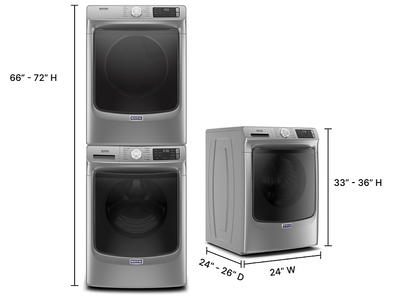 Image showing dimensions of stacked and unstacked washer and dryer