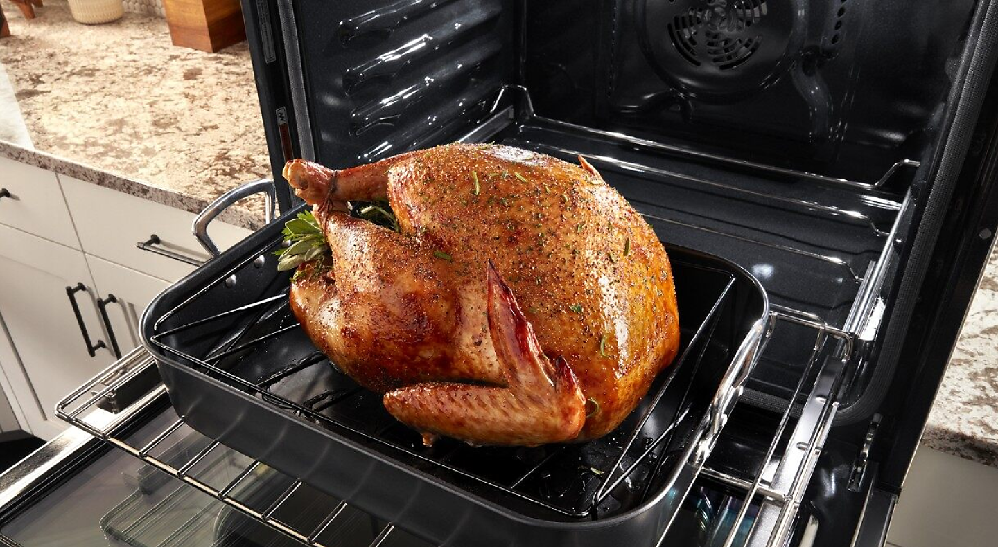 Cooked turkey in open oven