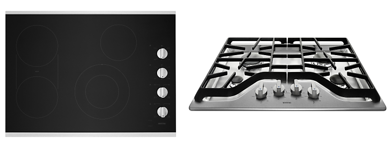 Electric cooktop next to a gas cooktop