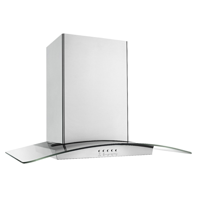 Glass-edged, island-mount canopy hood