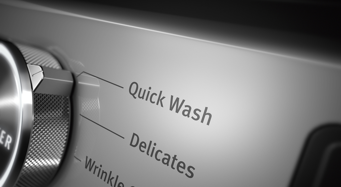 Close up of control panel knob set on Quick Wash cycle Close up of control panel knob set on Quick Wash cycle
