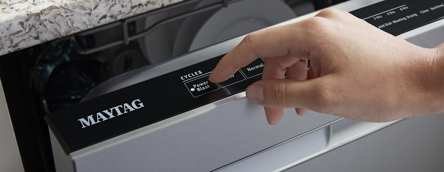 Closeup of a dishwasher control panel