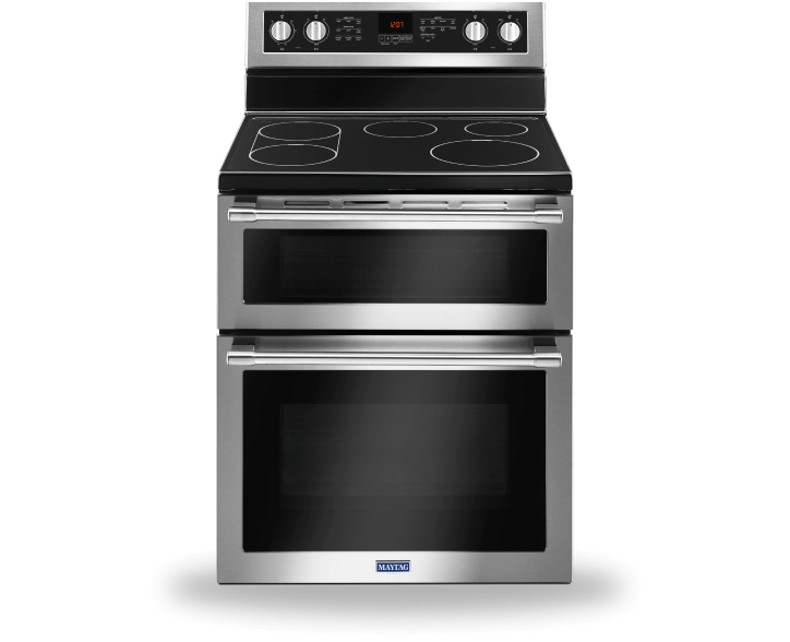Maytag® double oven freestanding electric range.