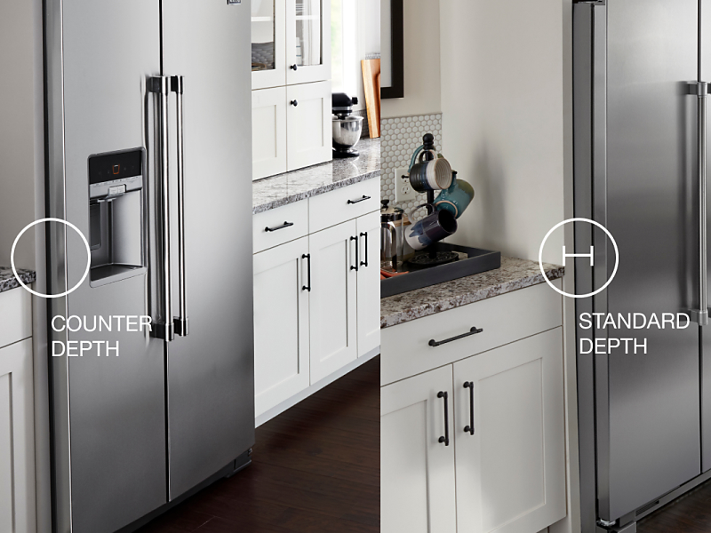 Side-by-side comparison of counter-depth vs. standard-depth refrigerator measurements 