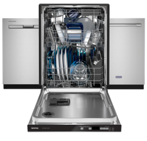 开放的Mayta新利18app官网版下载g®洗碗机，里面有盘子。